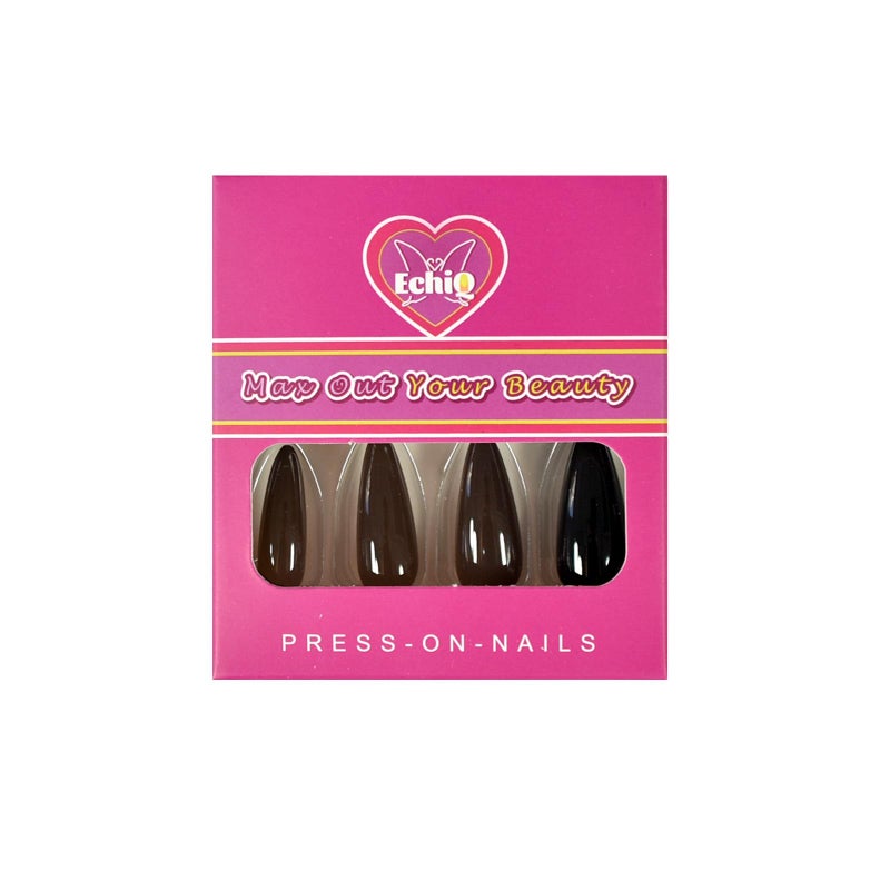 EchiQ Sharp Pointed Fake Nails Black Gelnails Medium-Long Size Real Stiletto Point Acrylic Nail Tips 24 - Image 3